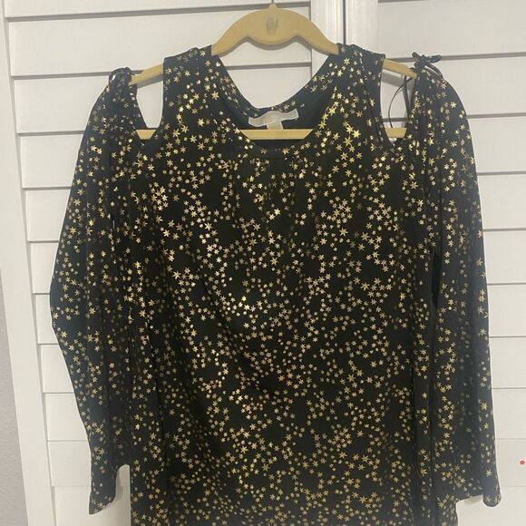 Black and Gold Star Print Women's Top - Picture 1 of 4